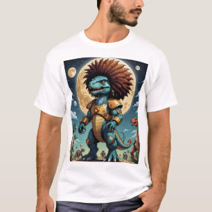 Camiseta Fantasía futurista de cine Afro Mecha Dinosaur
