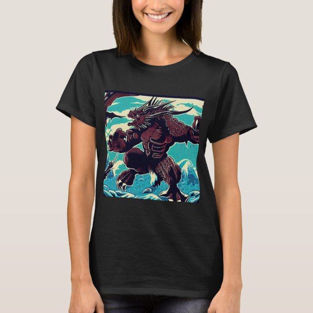 Camiseta Fantasía Kaiju Anime - Woodcut 3 (Anverso)