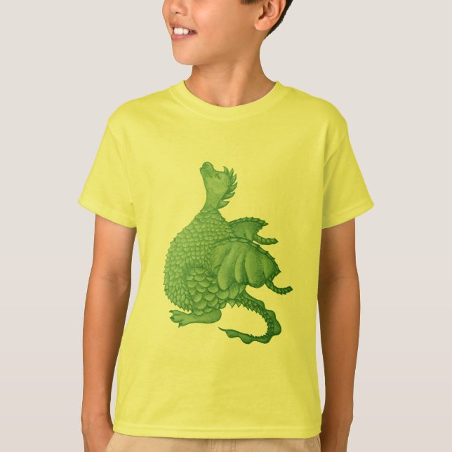 Camiseta fantasía mítica criatura dragón verde lindo (Anverso)