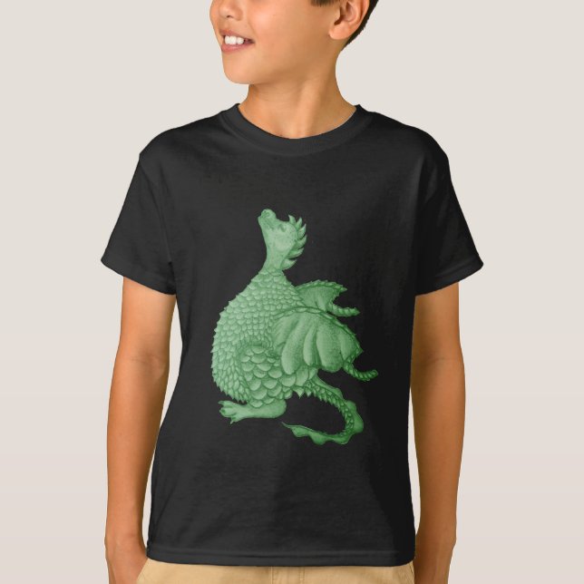 Camiseta fantasía mítica criatura dragón verde lindo (Anverso)