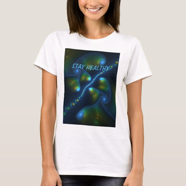 Camiseta Fantasía Resumen Texto fractal verde azul (Anverso)