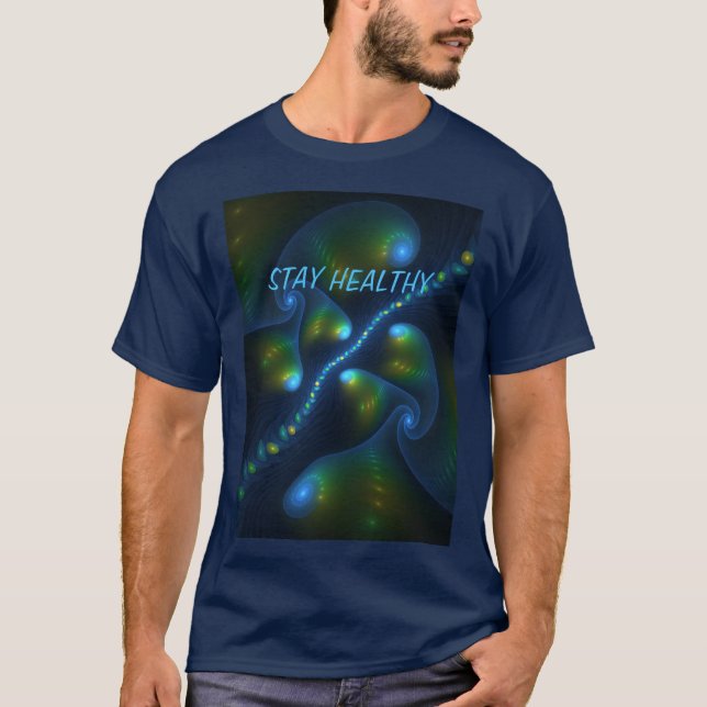 Camiseta Fantasía Resumen Texto fractal verde azul (Anverso)