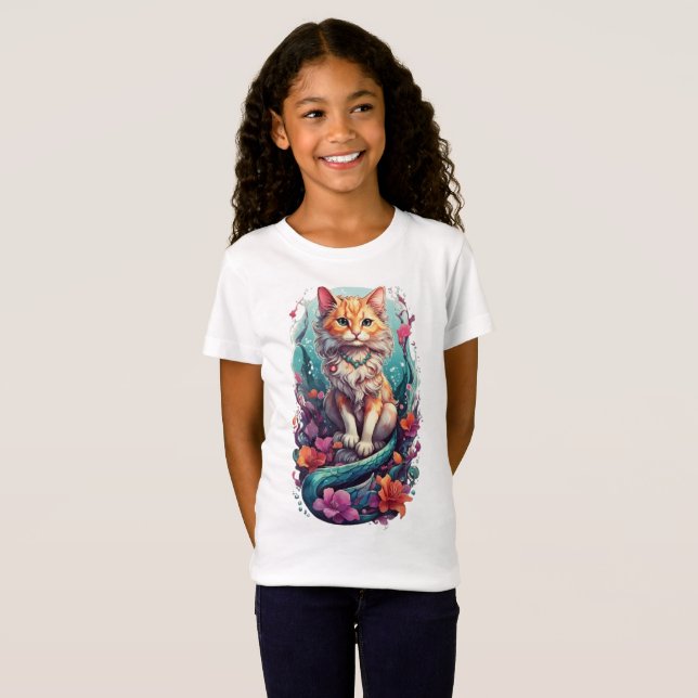Camiseta Fantasías felinas encantadas: Gato de sirena capri (Anverso completo)