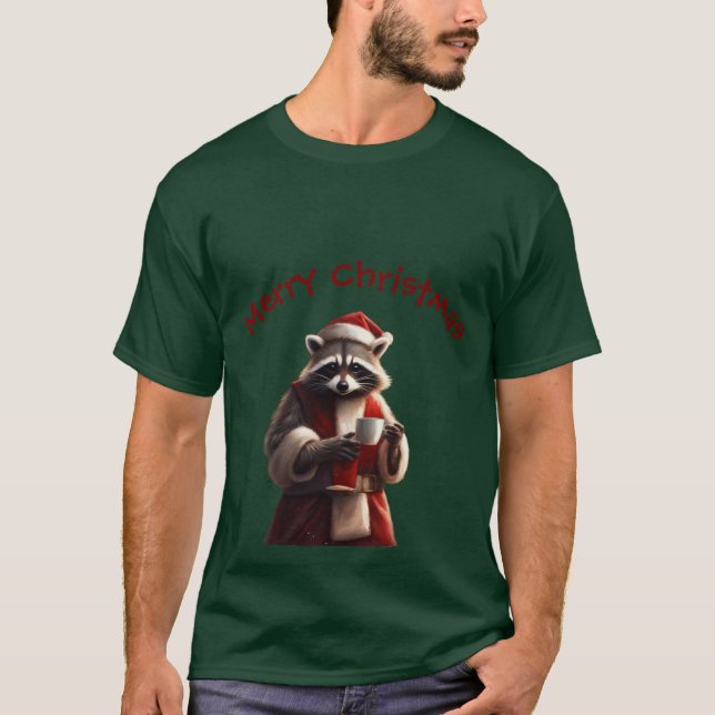 Camiseta Fantasioso Santa Mapache de cuento con Café (Anverso)