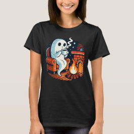 Camiseta Fantasma Acogedor Bebiendo Café junto a Chimenea H