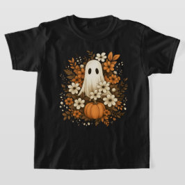 Camiseta Fantasma Adorable Con Calabaza Y Flores De Otoño –