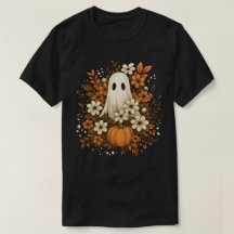Fantasma Adorable Con Calabaza y Flores de Otoño –