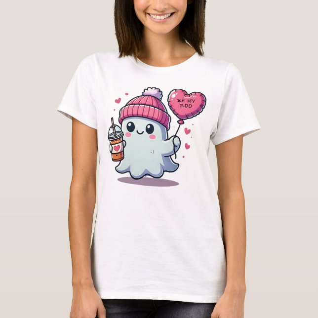Camiseta Fantasma Adorable con globo cardíaco - Be My Boo (Anverso)