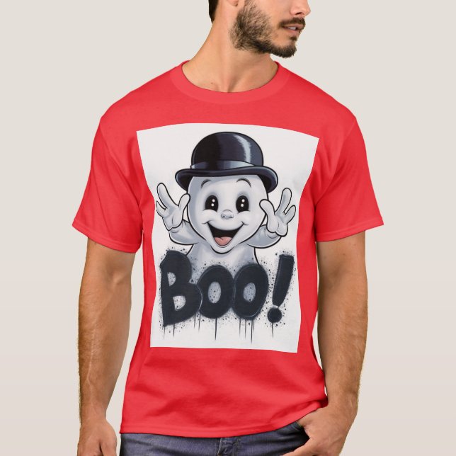 Camiseta ¡Fantasma adorable con Gorra Bowler y 'BOO'! Graff (Anverso)