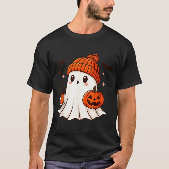 Camiseta Fantasma Adorable con Gorro sujetando Café de Cala (Anverso)