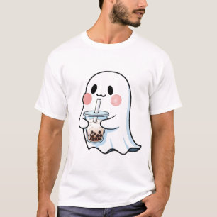 Camiseta Fantasma Adorable Sosteniendo Boba Tea Bubble Tea
