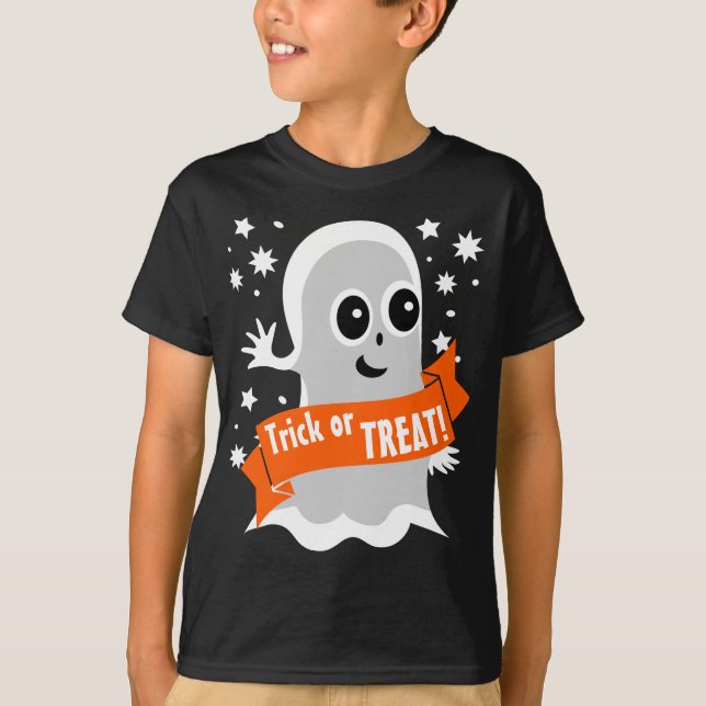 Camiseta Fantasma amistosa de Halloween con trucos o trucos (Anverso)