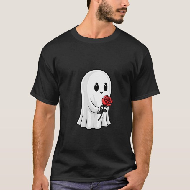 Camiseta Fantasma amistosa sosteniendo a un rosa (Anverso)