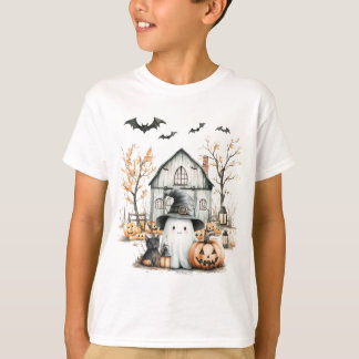 Camiseta Fantasma blanca y Naranja con grano de otoño