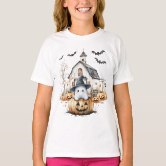 Camiseta Fantasma blanca y Naranja con grano de otoño