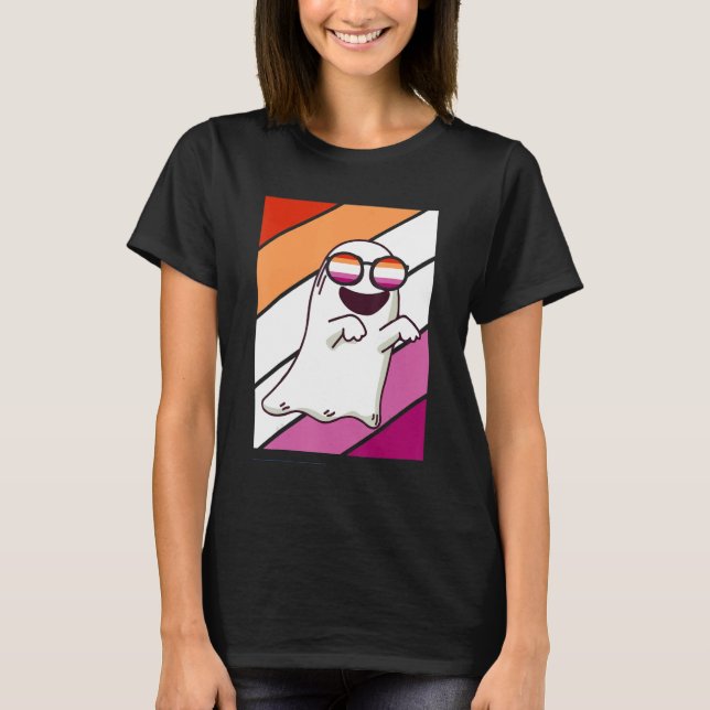 Camiseta Fantasma Con Bandera Lesbiana Orgullosa Lgbtq Orgu (Anverso)