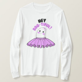 Camiseta ¡Fantasma con falda morada y Hey Boo-tiful! Hallow