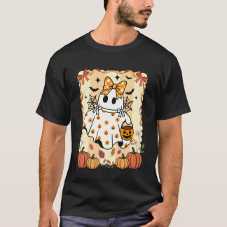 Camiseta Fantasma con lazo Preppy Halloween Calabaza Tempor