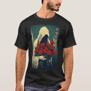 Camiseta Fantasma Con Rosas Rojas Halloween Sad Estética St