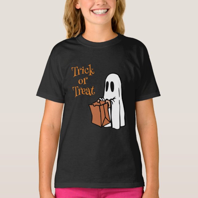 Camiseta Fantasma con truco de bolsa o trato (Anverso)