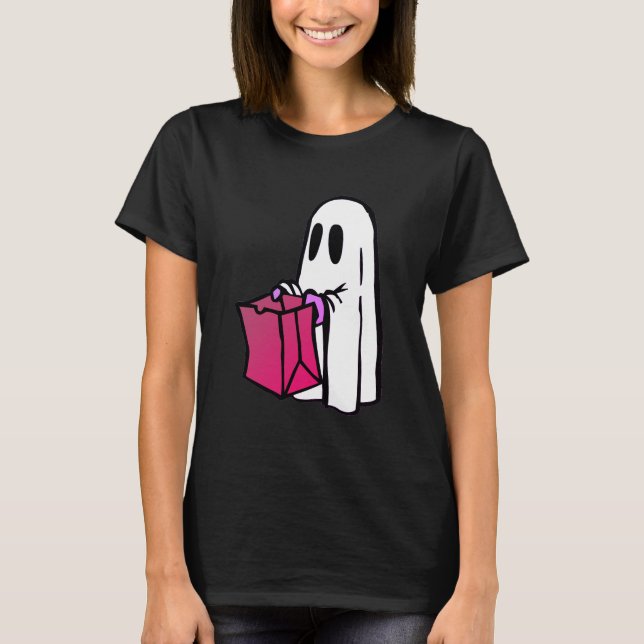 Camiseta Fantasma con truco de bolsa rosada o tratamiento (Anverso)