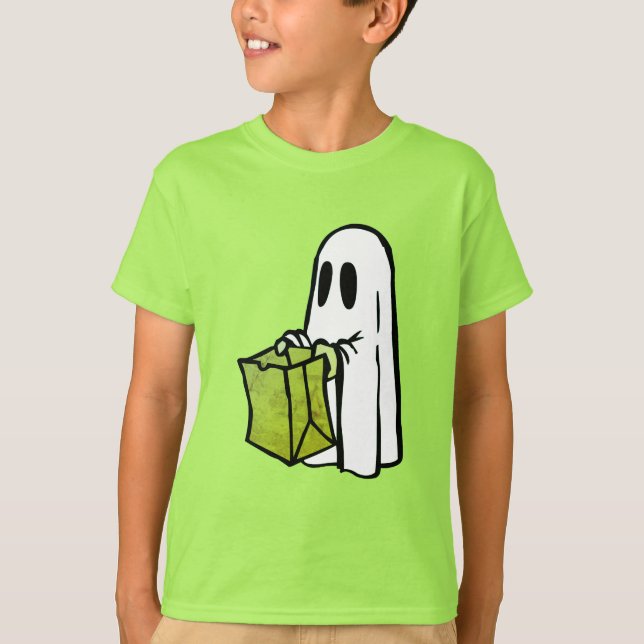 Camiseta Fantasma con truco de bolsa verde o tratamiento (Anverso)