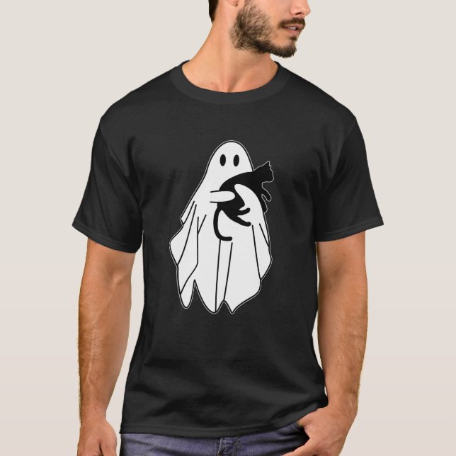 Camiseta Fantasma Con Un Gato Negro Perezoso Halloween Hall (Anverso)