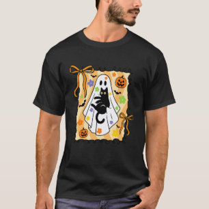 Camiseta Fantasma Coqueta Floral Sosteniendo Gato Negro Hal