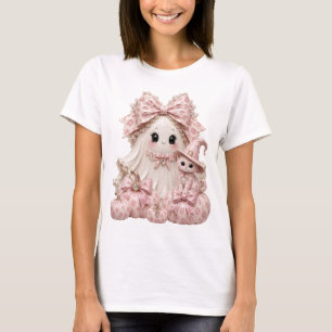 Camiseta Fantasma Coqueta Rosa Halloween Gatito Bruja Lindo