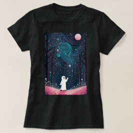 Camiseta Fantasma cósmica alegre en un bosque iluminado por