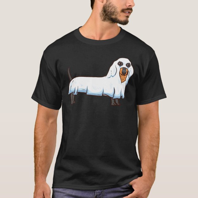 Camiseta Fantasma Dachshund Tocante Perro Wiener Halloween  (Anverso)