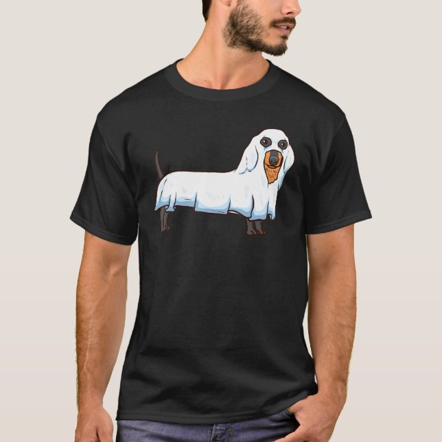 Camiseta Fantasma Dachshund Tocante Perro Wiener Halloween  (Anverso)