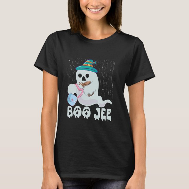 Camiseta Fantasma De Boo Jee Cute Con Café Halloween (Anverso)