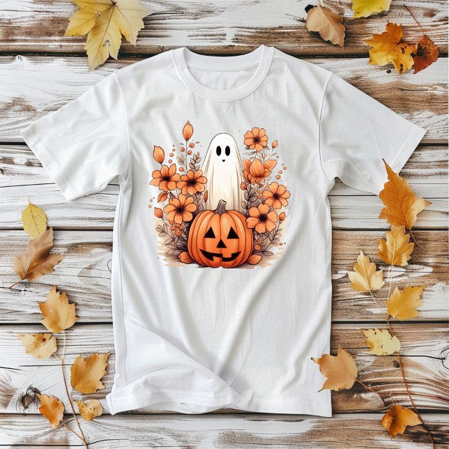 Camiseta Fantasma de calabaza floral de Halloween (Subido por el creador)