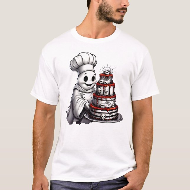 Camiseta Fantasma de chef gourmet con Halloween de Pastel d (Anverso)