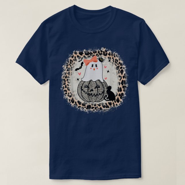 Camiseta Fantasma de Chica de Halloween de gato de calabaza (Diseño del anverso)