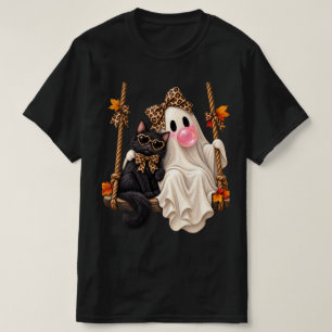 Camiseta Fantasma de chicle Gato negro Leopardo Coqueta laz