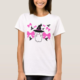 Camiseta Fantasma de coqueta rosa con arco de halloween