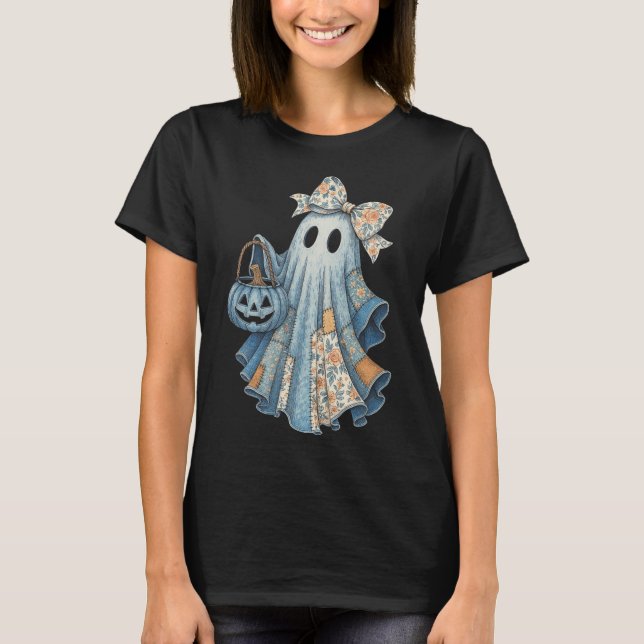 Camiseta Fantasma De Denim Con Flor Bow Halloween Estet (Anverso)