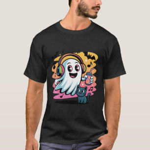 Camiseta Fantasma de fiesta con gato divertido dibujo anima