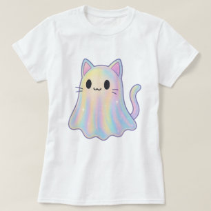 Camiseta Fantasma de gato arcoiris de Kawaii Pastel   Estét