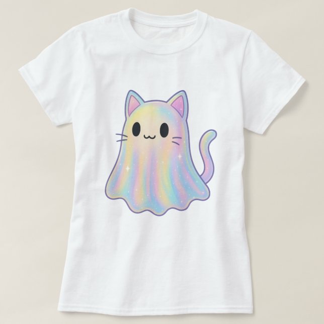 Camiseta Fantasma de gato arcoiris de Kawaii Pastel | Estét (Diseño del anverso)