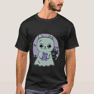 Camiseta Fantasma De Gato Negro De Anime Y Oso De Teddy De 
