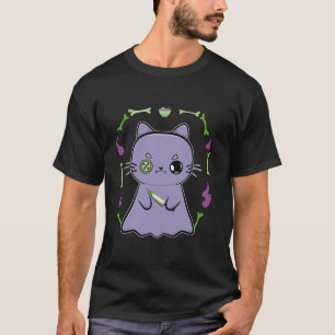 Camiseta Fantasma De Gato Negro Y Cuchillo De Anime Para Ha