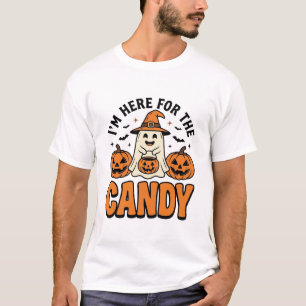 Camiseta Fantasma de Halloween Aquí por los Dulces Diseño A