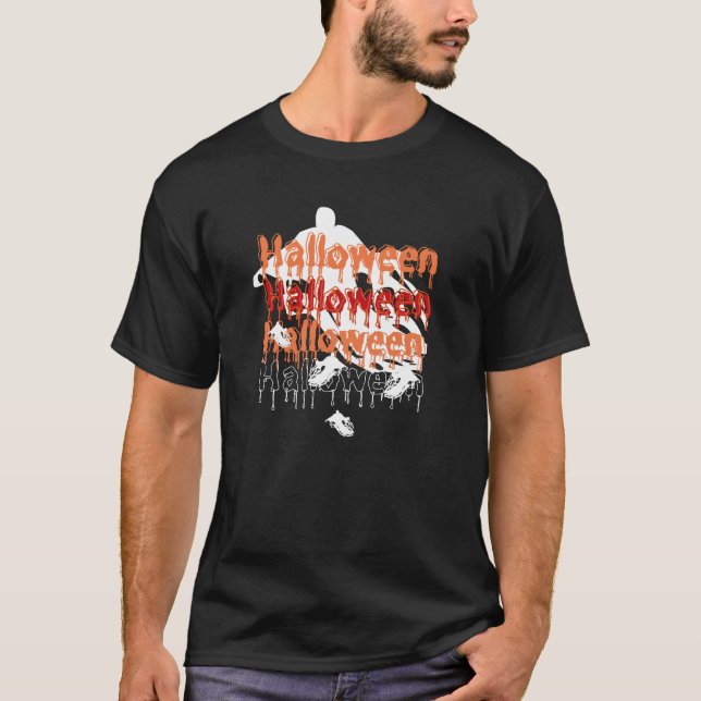 Camiseta Fantasma de Halloween blanco y negro (Anverso)