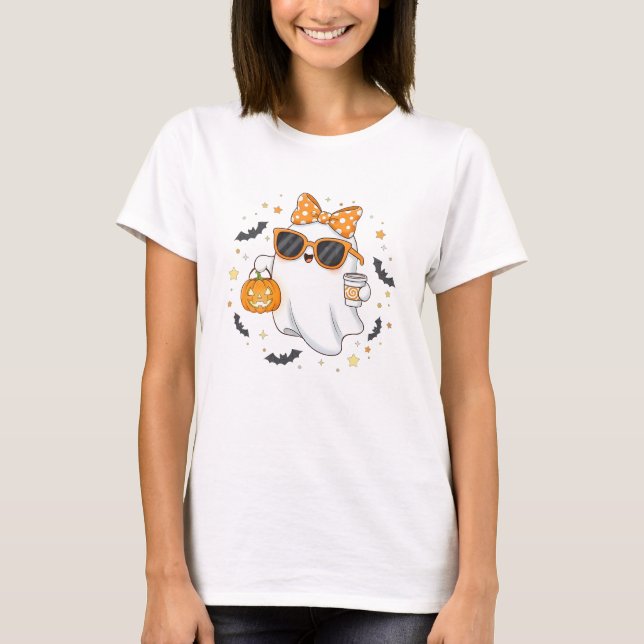 Camiseta Fantasma de Halloween con calabaza (Anverso)