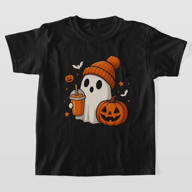 Camiseta Fantasma de Halloween con calabaza y bebida (Distribución)