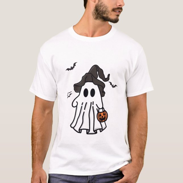 Camiseta Fantasma de Halloween con Gorra de brujas y calaba (Anverso)