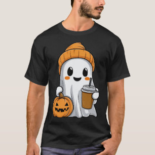 Camiseta Fantasma De Halloween Con Graciosa Calabaza De Caf